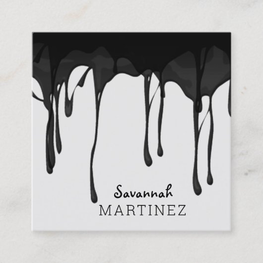 ブラックグレーの滴下抽象芸術シームレス スクエア名刺 (正面)