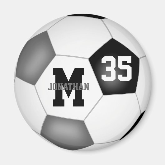 ブラックグレーの男の子サッカーチームの色 マグネット (正面)