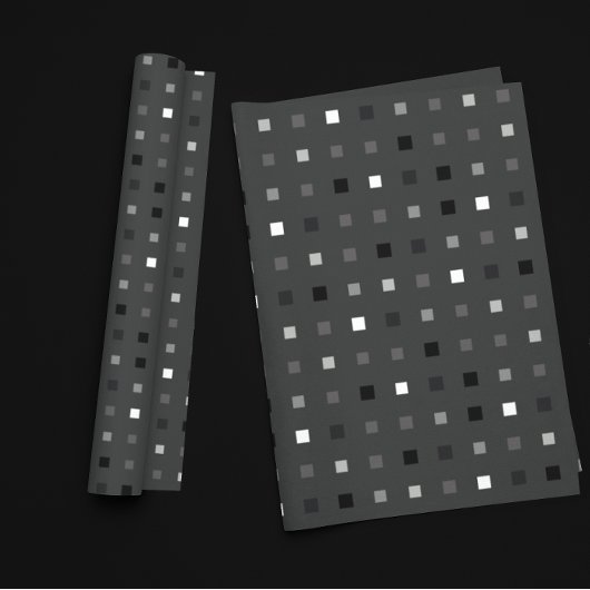 ブラックグレーよくはしゃぐピクセルのシームレスパターン ラッピングペーパー