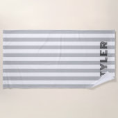 ブラックグレーアンドホワイトクラシックカバナストライプ ビーチタオル (正面)