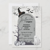 ブラックグレーウィックリー不気味幽霊ハロウィン 招待状 (正面)