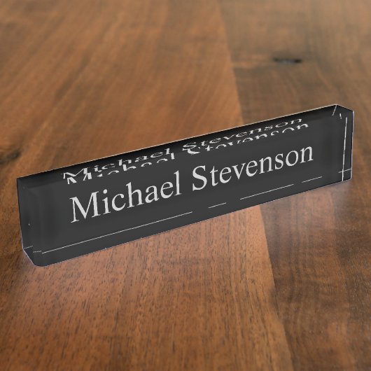 ブラックグレーエレガントビジネス名モダン表板 デスクネームプレート (側面)