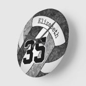 ブラックグレーガールズバレーボールチームカラーカスタムズ ラウンド壁時計 (傾斜)