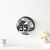 ブラックグレーガールズバレーボールチームカラーカスタムズ ラウンド壁時計 (ホーム)