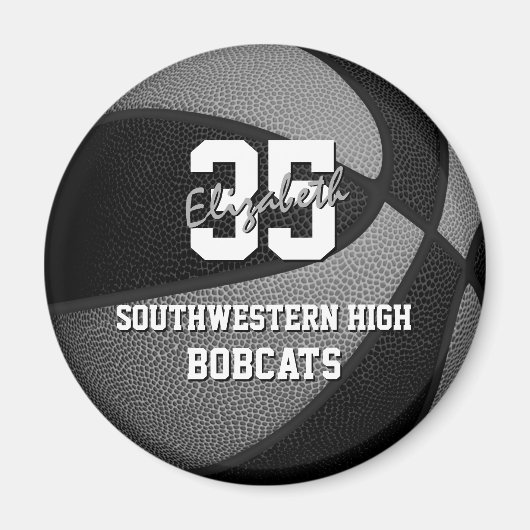 ブラックグレーキッズスポーツギフトバスケットチーム名 マグネット (正面)