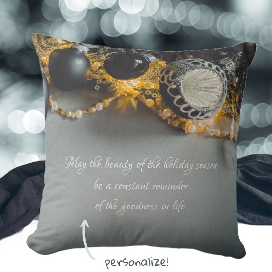 ブラックグレークリスマスオーナメントとガーランズ クッション