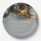 ブラックグレークリスマスオーナメントとガーランズ ペーパープレート (正面)