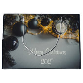 ブラックグレークリスマスオーナメントとガーランズ ラージペーパーバッグ (正面)