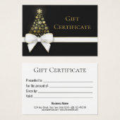 ブラックグレークリスマスツリー雪の結晶ボウギフトカード (正面&裏面)