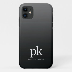 ブラックグレーグラディエントシンプルモノグラムイニシャル iPhone 11 ケース