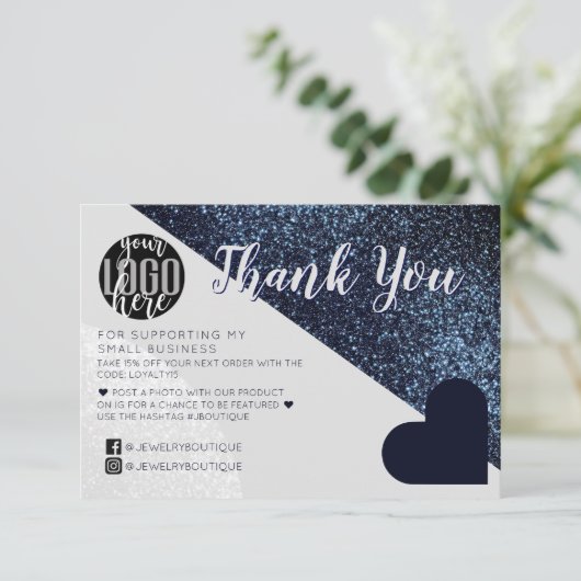 ブラックグレーグリッタージオロゴお客様ありがとうございます サンキューカード (スタンド正面)