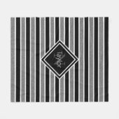 ブラックグレーグリッターストライプズモノグラム名 フリースブランケット (正面(横))