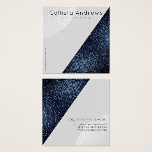 ブラックグレーグリッター図形ハートイヤリングディスプレイ (正面&裏面)