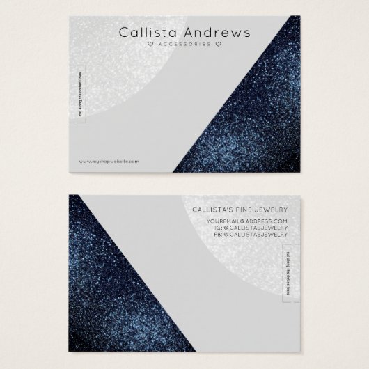 ブラックグレーグリッター図形ハートブレスレットディスプレイ (正面&裏面)