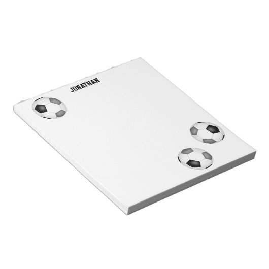 ブラックグレーサッカーボールパーソナライズされた三つ ノートパッド (アングル)