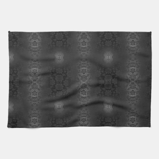 ブラックグレーシルバーフラワーズエレガントフローラ キッチンタオル (横)