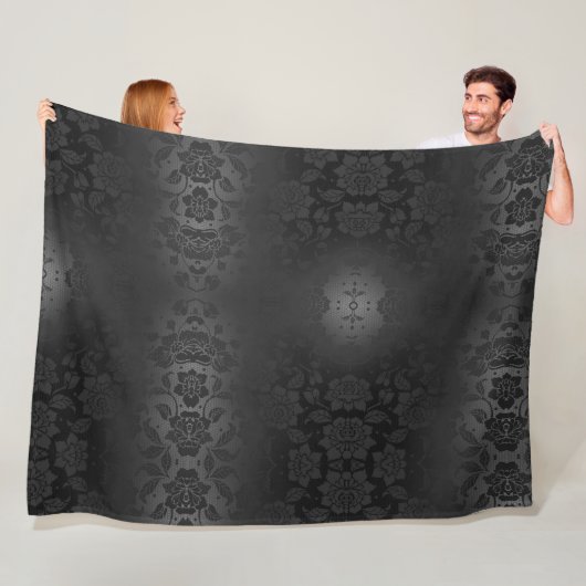 ブラックグレーシルバーフラワーズエレガントフローラ フリースブランケット (インサイチュ)