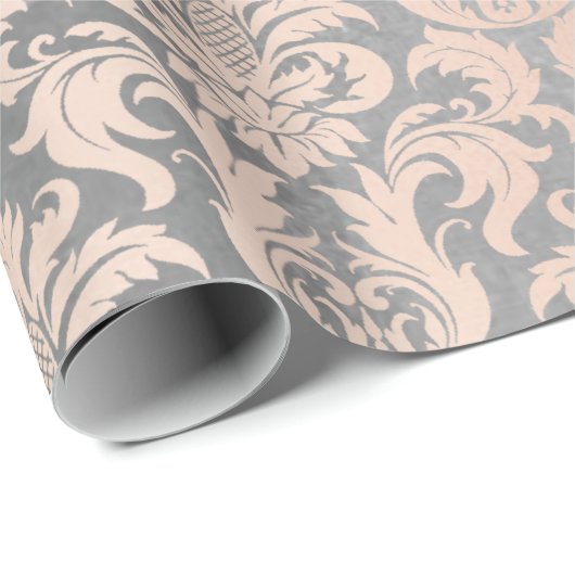 ブラックグレーシルバーホワイトピンク金属ダマスク ラッピングペーパー (ロールコーナー)