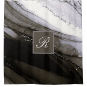 ブラックグレーシルバー大理石かわいらし炭モノグラム シャワーカーテン (正面)