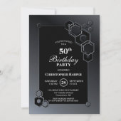 ブラックグレージオメトリック50th誕生日パーティー 招待状 (正面)