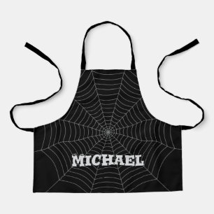 ブラックグレースパイダーウェブハロウィーンパターンあなたの名前 エプロン
