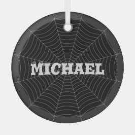 ブラックグレースパイダーウェブハロウィーンパターンあなたの名前 ガラスオーナメント