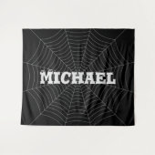 ブラックグレースパイダーウェブハロウィーンパターンあなたの名前 タペストリー (正面(横))
