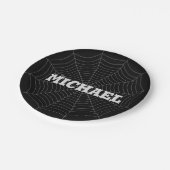 ブラックグレースパイダーウェブハロウィーンパターンあなたの名前 ペーパープレート (アングル)