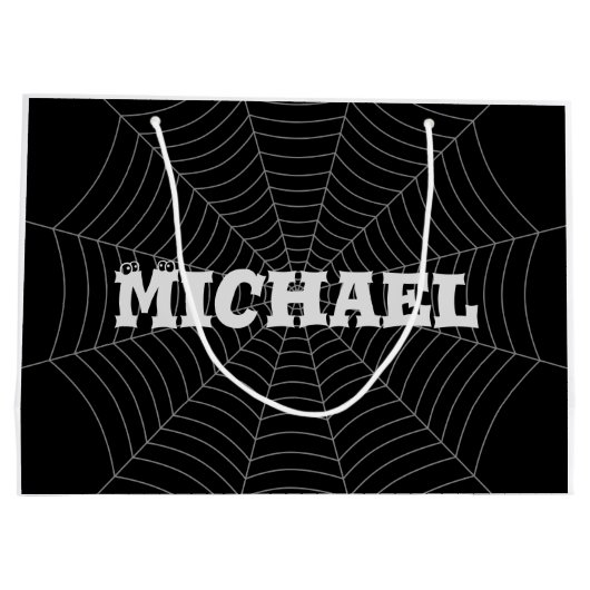 ブラックグレースパイダーウェブハロウィーンパターンあなたの名前 ラージペーパーバッグ (裏面)