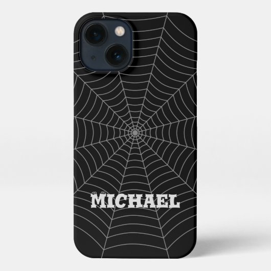 ブラックグレースパイダーウェブハロウィーンパターンあなたの名前 iPhoneケース (裏面)