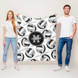 ブラックグレースポーツルーム私はバレーボールパターンが大好き フリースブランケット