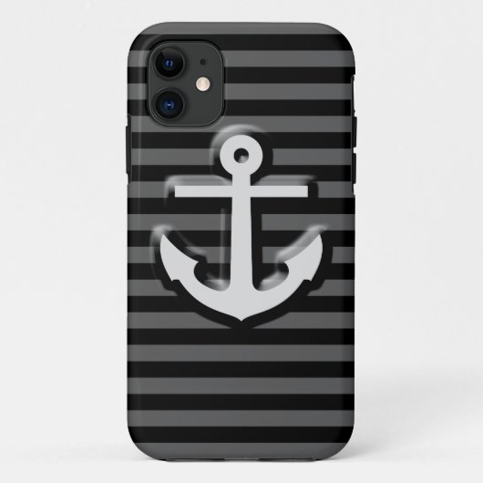 ブラックグレーセーラーいかりストライプズ Case-Mate iPhoneケース (裏面)