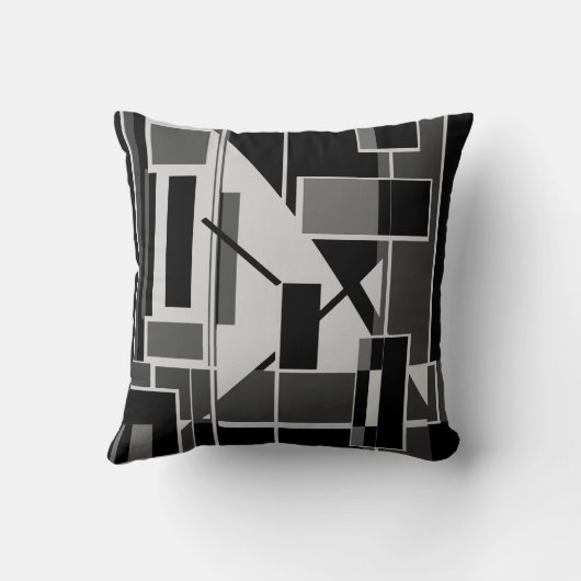 ブラックグレーチャコールボックス抽象芸術アートラビリンス クッション (裏面)