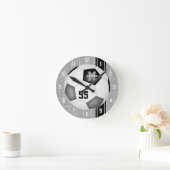 ブラックグレーチームカラーの多様性ストライプサッカー ラウンド壁時計 (ホーム)