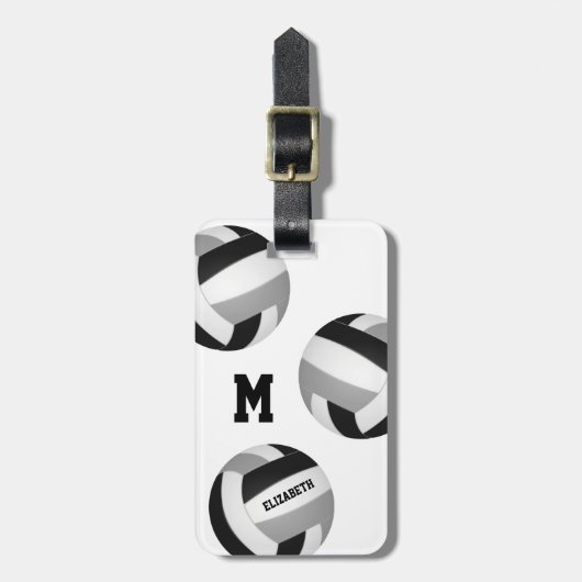 ブラックグレーチームカラーガールズボーイズバレーボール ラゲッジタグ (正面縦)