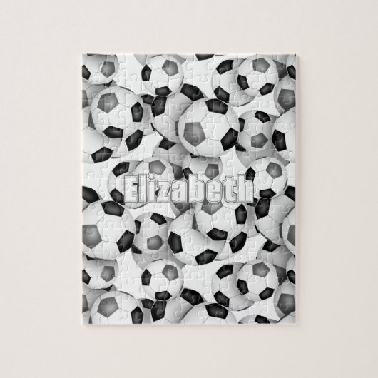 ブラックグレーチームカラーズガールズボーズサッカー ジグソーパズル (縦)