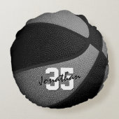 ブラックグレーチームカラーズボーイズ女の子バスケットボールの装飾 ラウンドクッション (裏面)