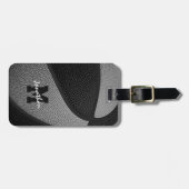 ブラックグレーチームカラーズモノグラムのバスケットボール ラゲッジタグ (正面横)