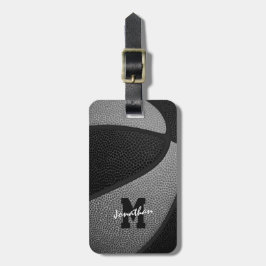 ブラックグレーチームカラーズモノグラムのバスケットボール ラゲッジタグ