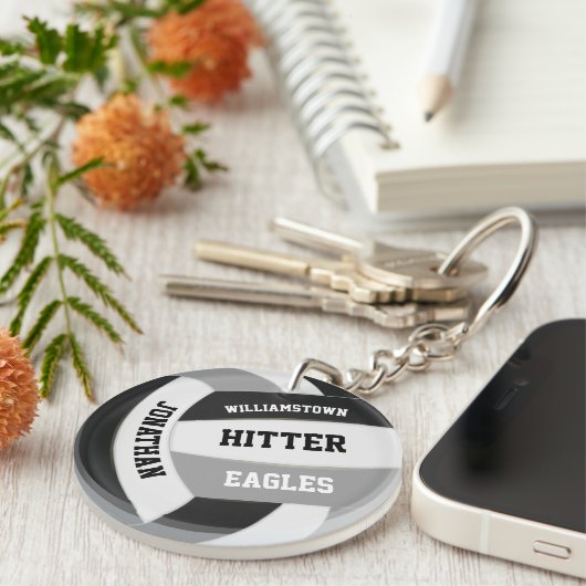 ブラックグレーチームカラーバレーボールパーソナライズされたボール キーホルダー (正面右)