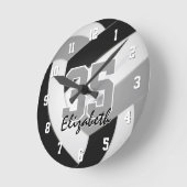 ブラックグレーチームカラープレーヤー名バレーボール ラウンド壁時計 (傾斜)
