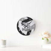 ブラックグレーチームカラープレーヤー名バレーボール ラウンド壁時計 (ホーム)