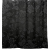 ブラックグレーハニカムフラワーエレガントフローラ シャワーカーテン (正面)