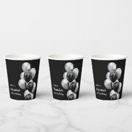 ブラックグレーバルーンシック応援ト誕生日 紙コップ