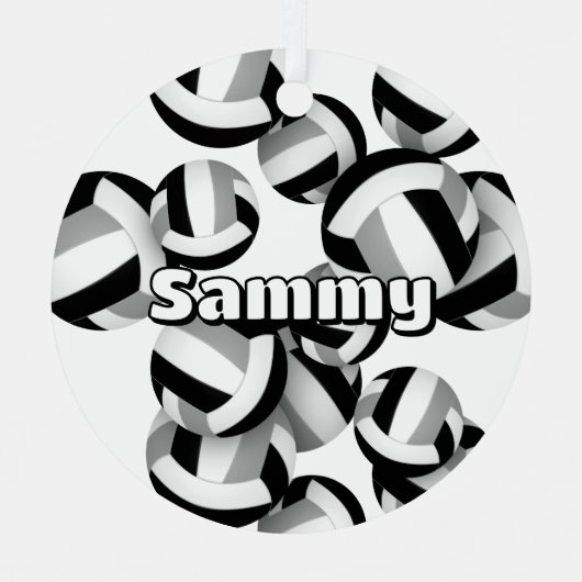 ブラックグレーバレーボールアスリート名記念ボール メタルオーナメント (正面)