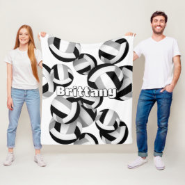 ブラックグレーバレーボール女の子スポーツルームデカール フリースブランケット