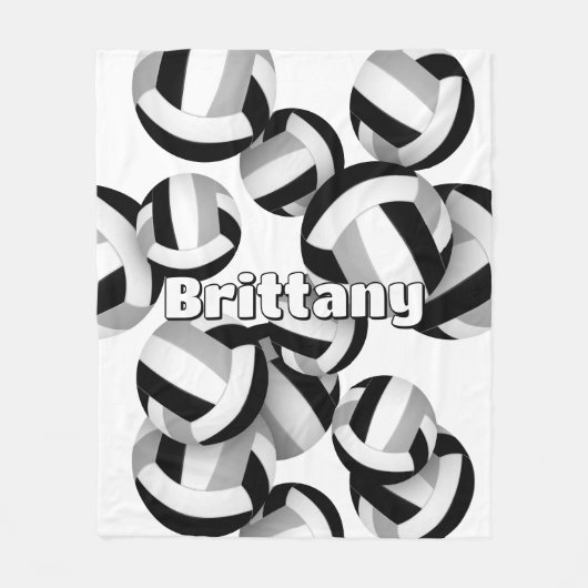 ブラックグレーバレーボール女の子スポーツルームデカール フリースブランケット (正面)