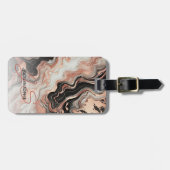 ブラックグレーピンクのローズ金ゴールド大理石アートパターン ラゲッジタグ (正面横)