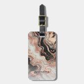 ブラックグレーピンクのローズ金ゴールド大理石アートパターン ラゲッジタグ (正面縦)