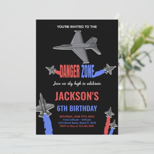ブラックグレーファイタージェット誕生日招待状 招待状 (スタンド正面)